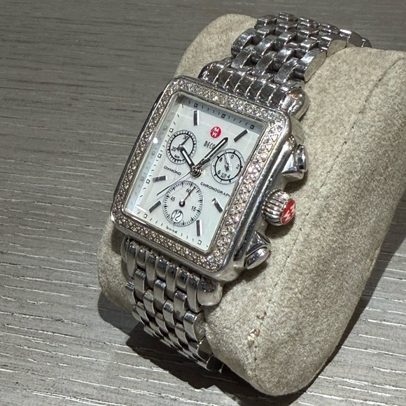 Michele Silver Diamond Chronograph Watch main image 5